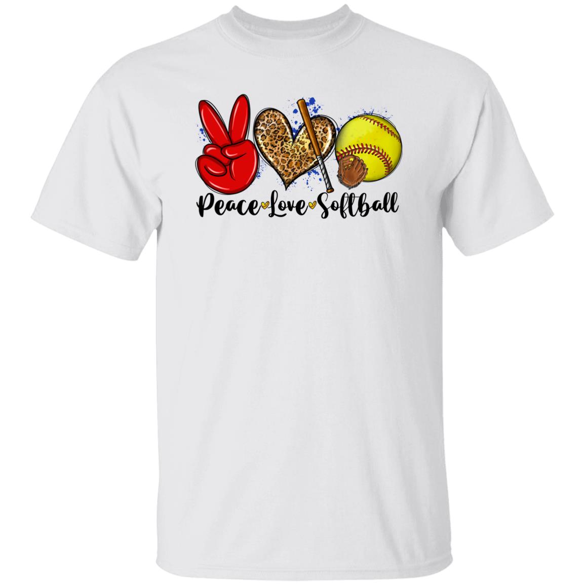 Peace Love Softball T-shirt gift Softball player mama leopard heart tee-Family-Gift-Planet