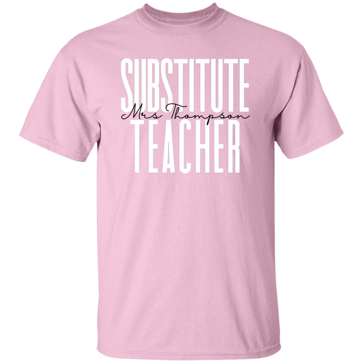 Personalized Substitute teacher T-shirt gift Custom name sub teacher back to school Unisex Tee Sand Pink Light Blue-Family-Gift-Planet