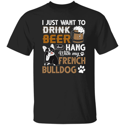 Beer and French Bulldog T-Shirt gift French Bulldog dog owner Unisex tee Black Navy Dark Heather-Black-Family-Gift-Planet