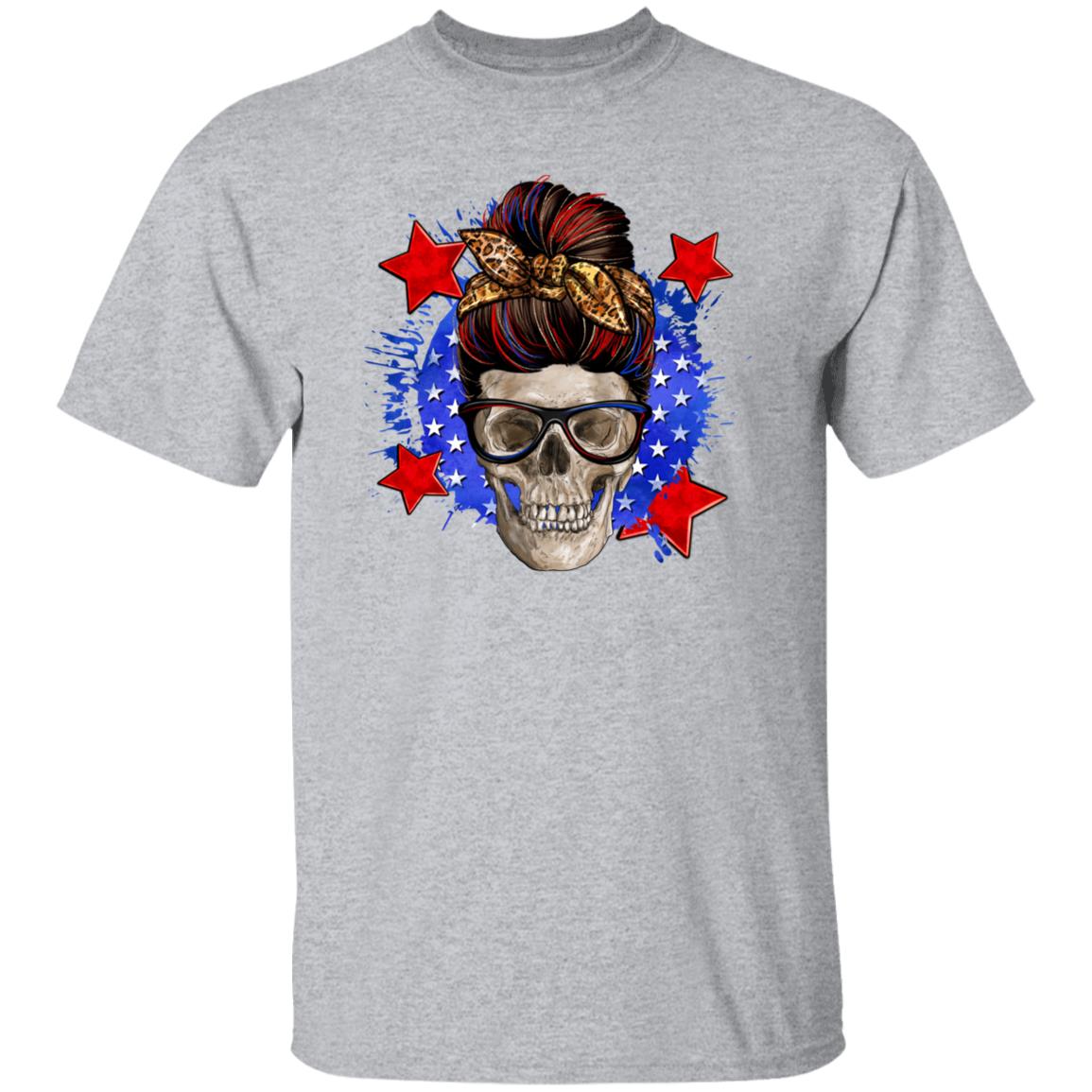 American mom skull T-Shirt July 4th skull mama Unisex tee White Sand Grey-Family-Gift-Planet