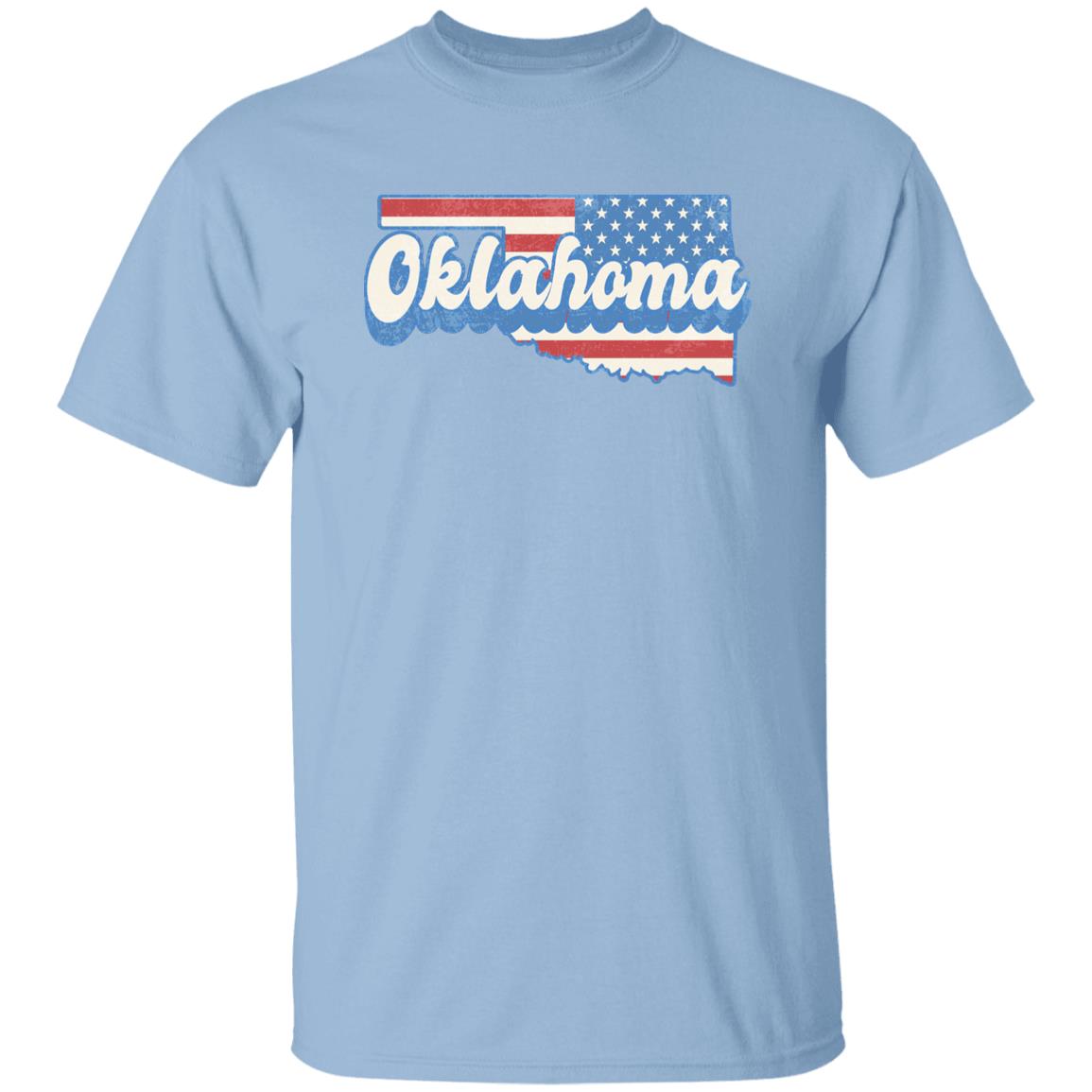 Oklahoma US flag Unisex T-Shirt American patriotic OK state tee White Ash Blue-Light Blue-Family-Gift-Planet