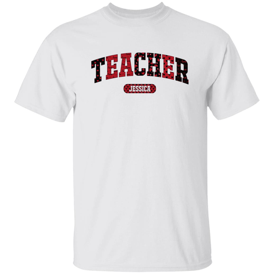 Personalized Teacher Valentine's Day Unisex T-Shirt Custom name School teacher heart love-Family-Gift-Planet