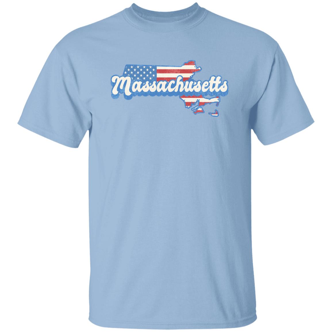 Massachusetts US flag Unisex T-Shirt American patriotic MA state tee White Ash Blue-Light Blue-Family-Gift-Planet