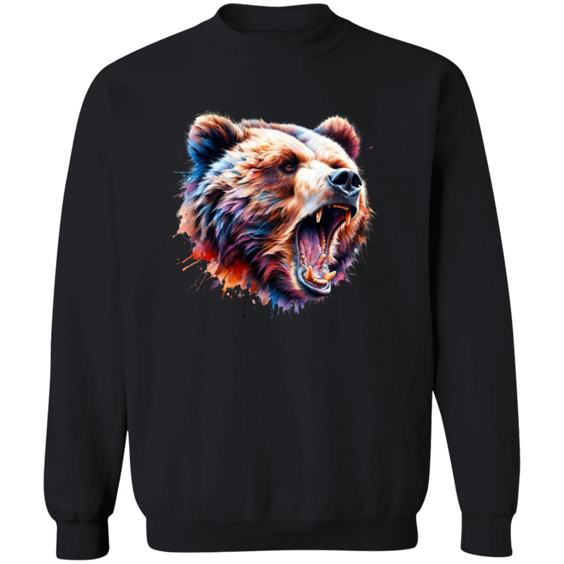 Growling Bear Color Splash Unisex Sweatshirt Black Navy Dark Heather-Family-Gift-Planet