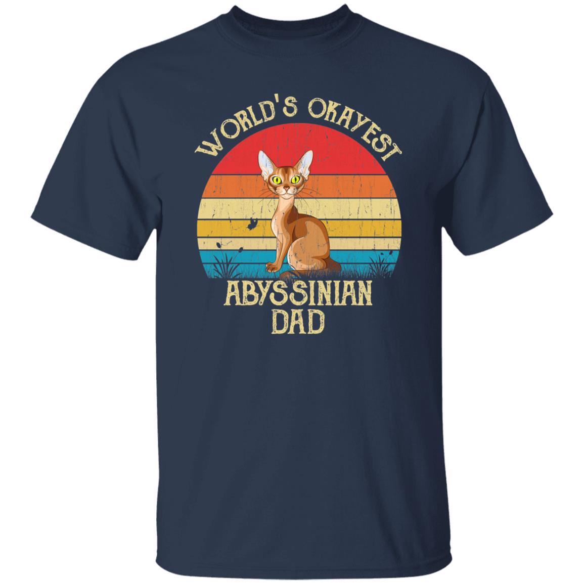 World's Okayest Abyssinian dad Retro Style Unisex T-shirt Black Navy Dark Heather-Navy-Family-Gift-Planet