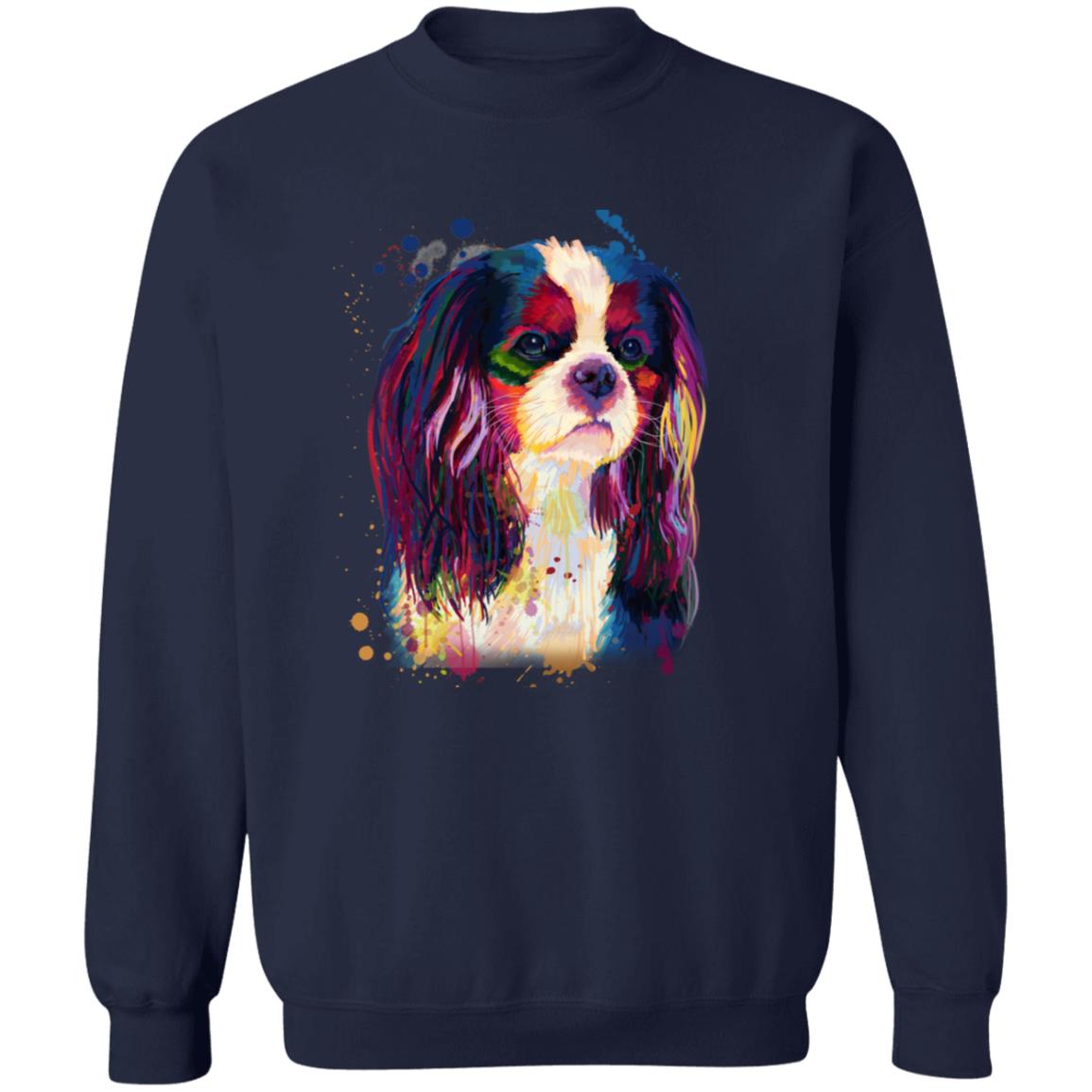 Vibrant digital Cavalier dog Unisex Crewneck Sweatshirt black navy dark heather-Family-Gift-Planet