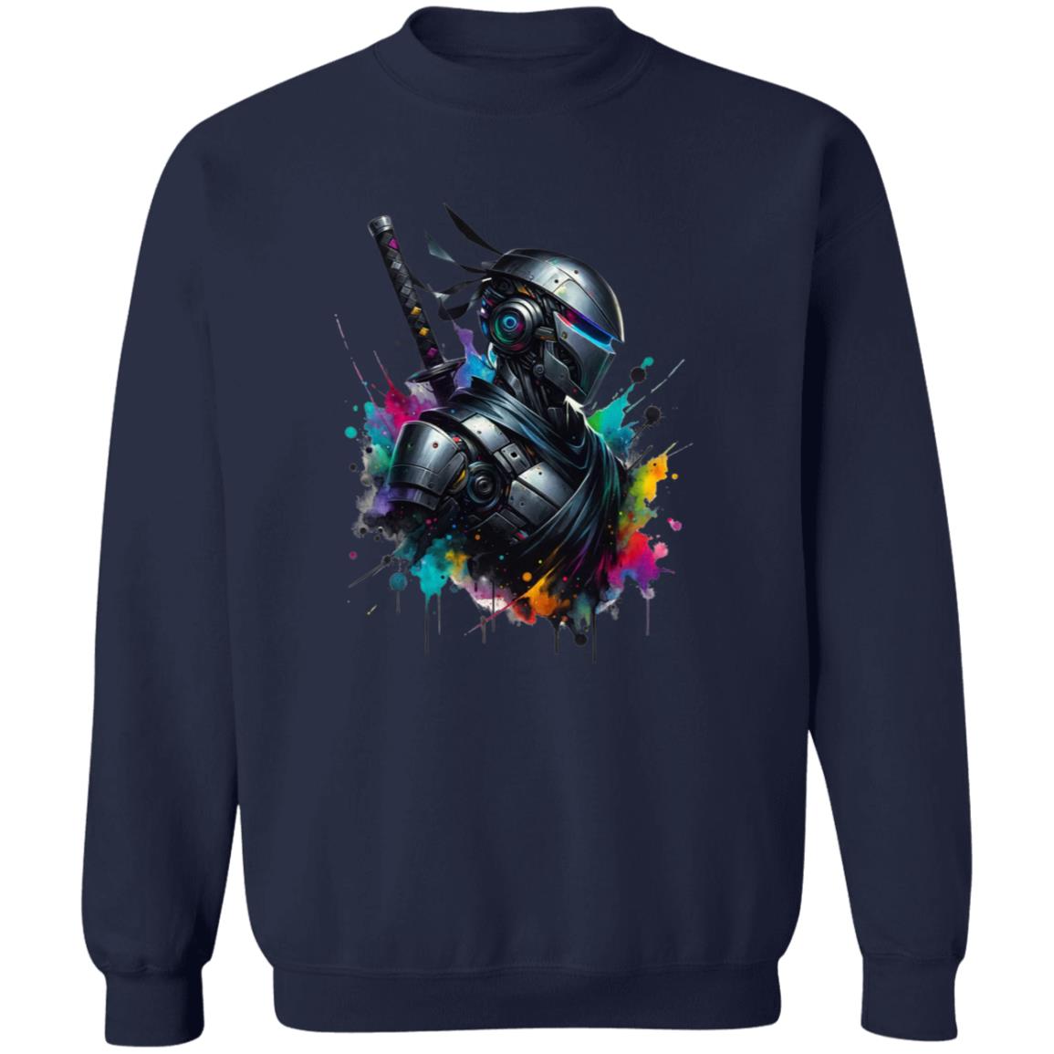 Artistic Ninja robot Color Splash Unisex Sweatshirt Black Navy Dark Heather-Navy-Family-Gift-Planet