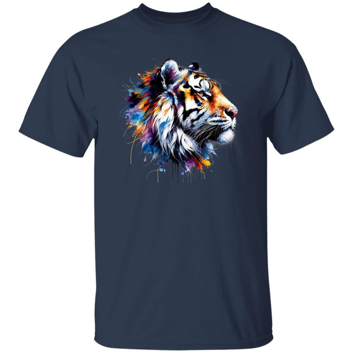 Handdrawn Trendy Tiger Color Splash Unisex T-shirt Black Navy Dark Heather-Family-Gift-Planet