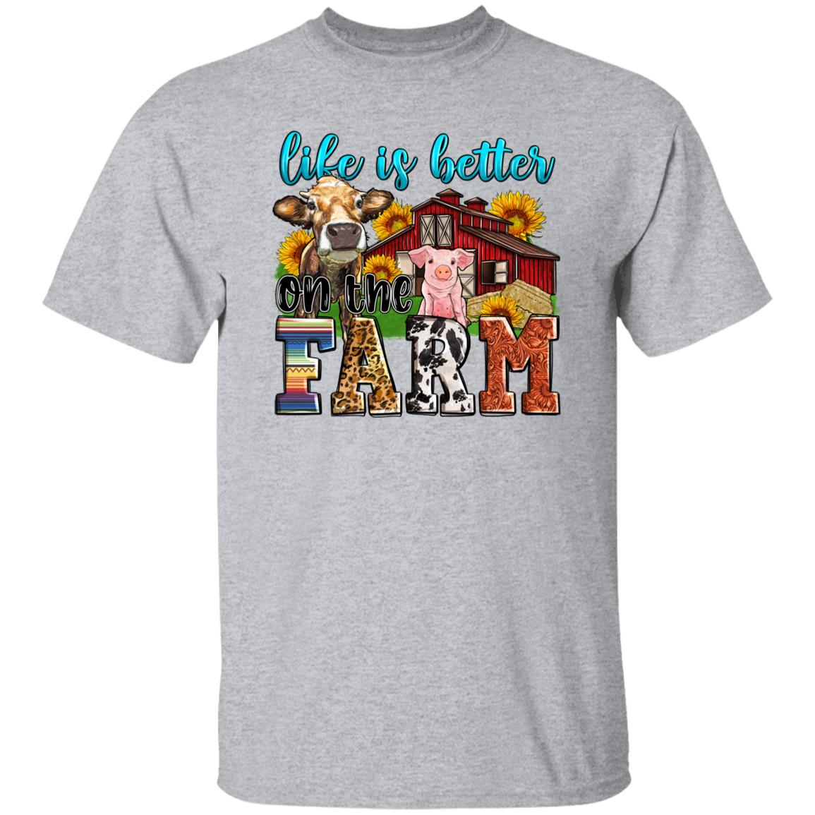Life is better on the farm T-Shirt gift Cow pig farmer girl Unisex Tee Sand White Sport Grey-Family-Gift-Planet