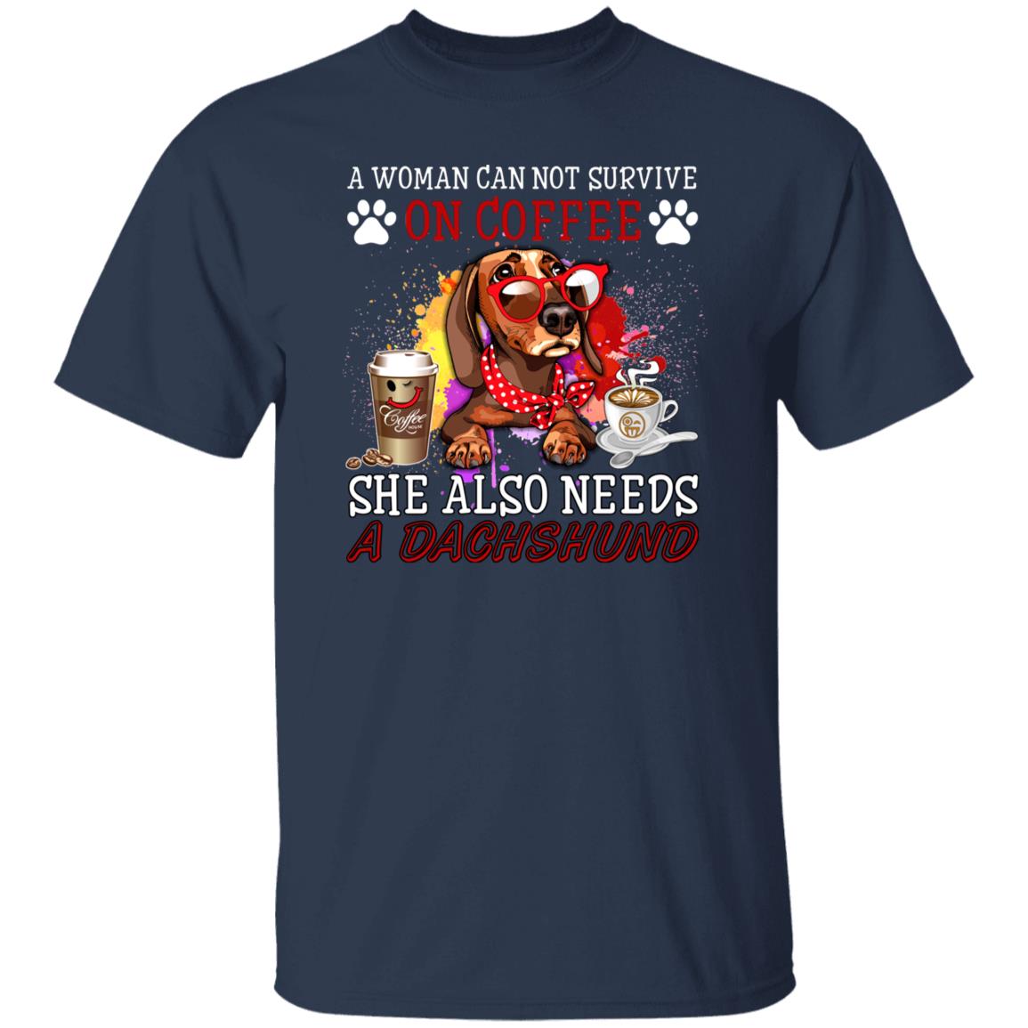 Coffee and dachshund Unisex shirt gift dachshund dog mom tee black navy dark heather-Navy-Family-Gift-Planet