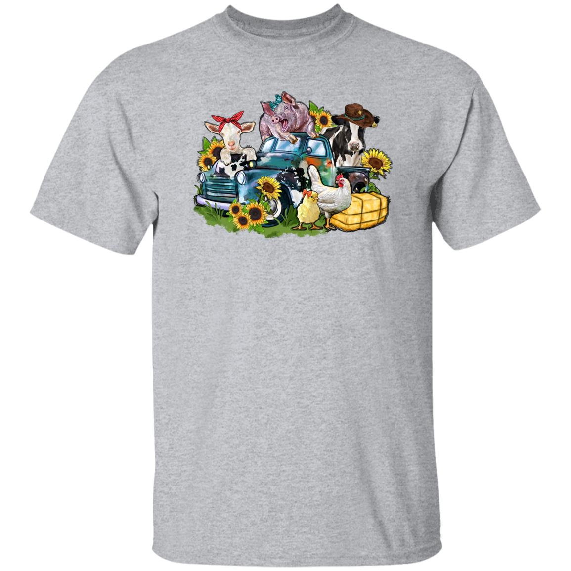 Farm animals truck T-Shirt gift Sunflower cow gig chick goat Farmer Unisex tee Sand White Sport Grey-Family-Gift-Planet