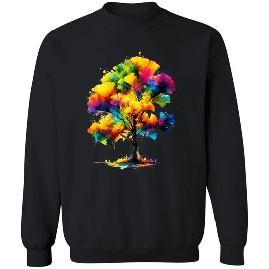 Abstract Ginkgo Tree Color Splash Unisex Sweatshirt Black Navy Dark Heather-Black-Family-Gift-Planet