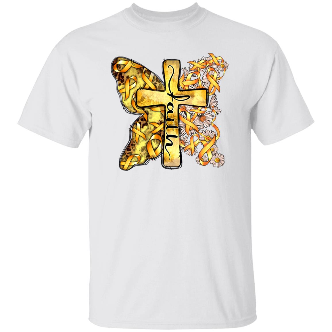 Faith child cancer cross T-Shirt gift gold ribbon child cancer awareness cross Tee Sand White Sport Grey-Family-Gift-Planet