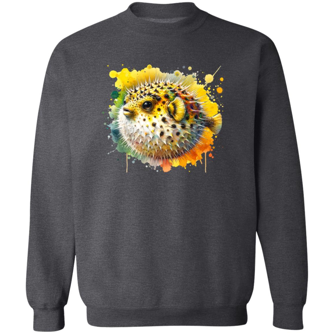 Vibrant Pufferfish Color Splash Unisex Sweatshirt Black Navy Dark Heather-Family-Gift-Planet