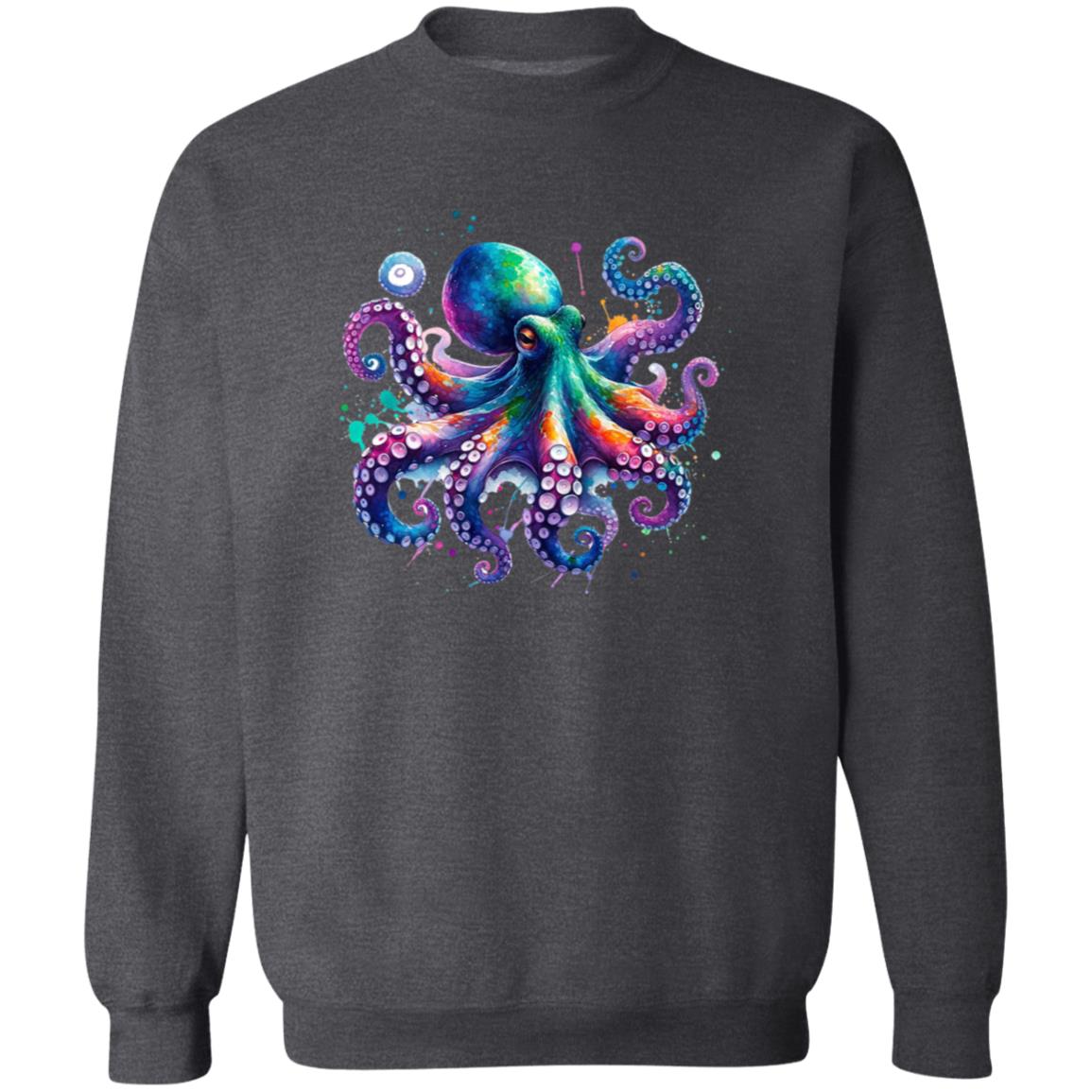 Octopus Color Splash Unisex Sweatshirt Black Navy Dark Heather-Family-Gift-Planet