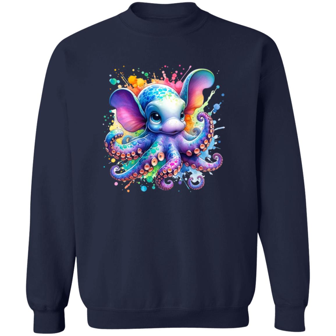 Artistic Dumbo Octopus Color Splash Unisex Sweatshirt Black Navy Dark Heather-Family-Gift-Planet