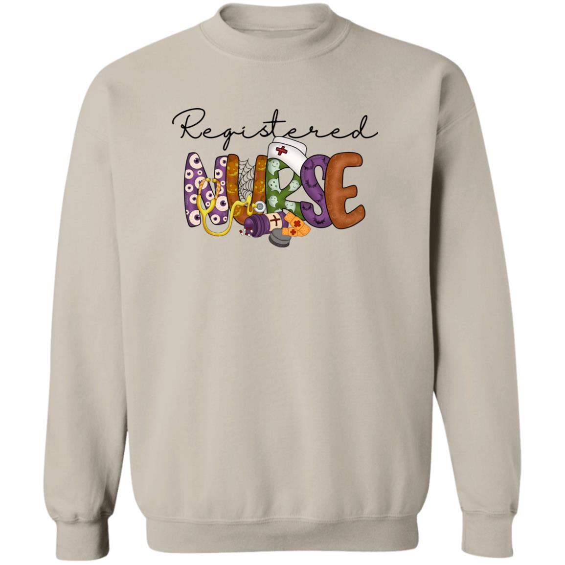 Registered nurse Halloween Sweatshirt Crewneck Unisex Sand Ash S-2XL-Sand-Family-Gift-Planet