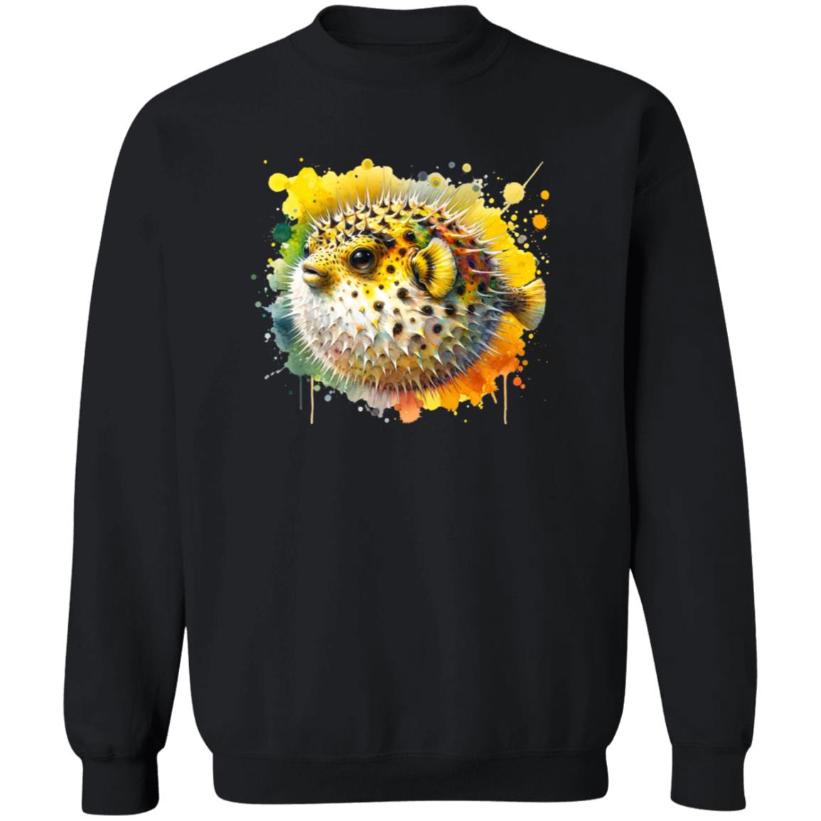 Vibrant Pufferfish Color Splash Unisex Sweatshirt Black Navy Dark Heather-Family-Gift-Planet