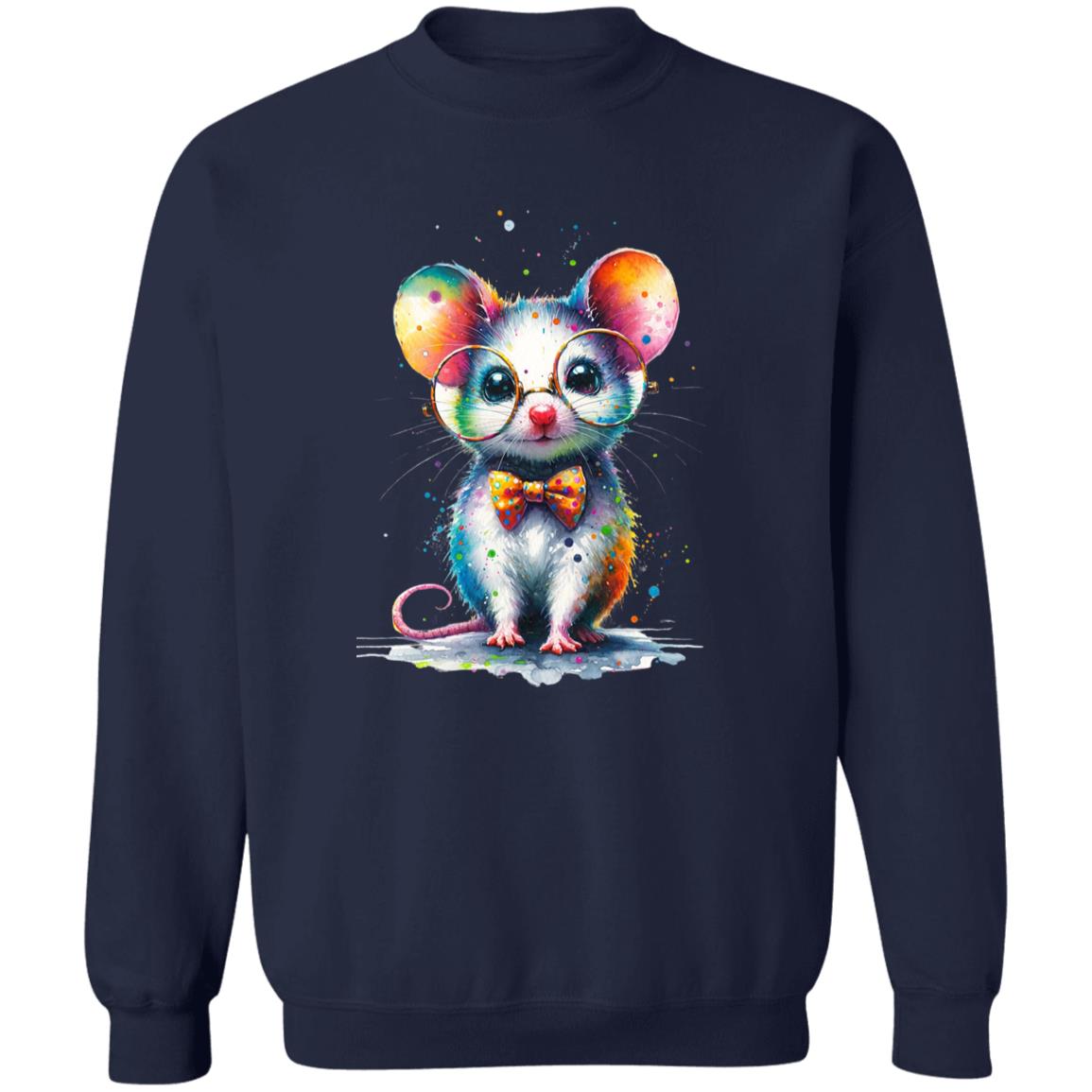 Cute inteligent mouse with glasses Color Splash Unisex Sweatshirt-Family-Gift-Planet