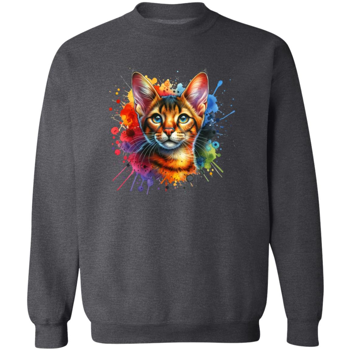 Chausie Cat Color Splash Unisex Sweatshirt Black Navy Dark Heather-Family-Gift-Planet