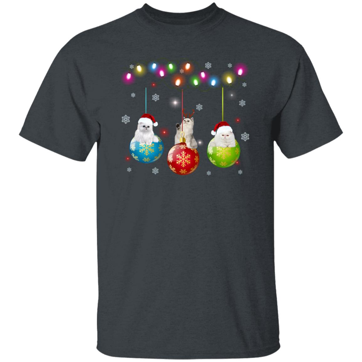 Cat Christmas T-Shirt gift Christmas tree lamps Cat mom Unisex Tee Black Navy Dark Heather-Dark Heather-Family-Gift-Planet