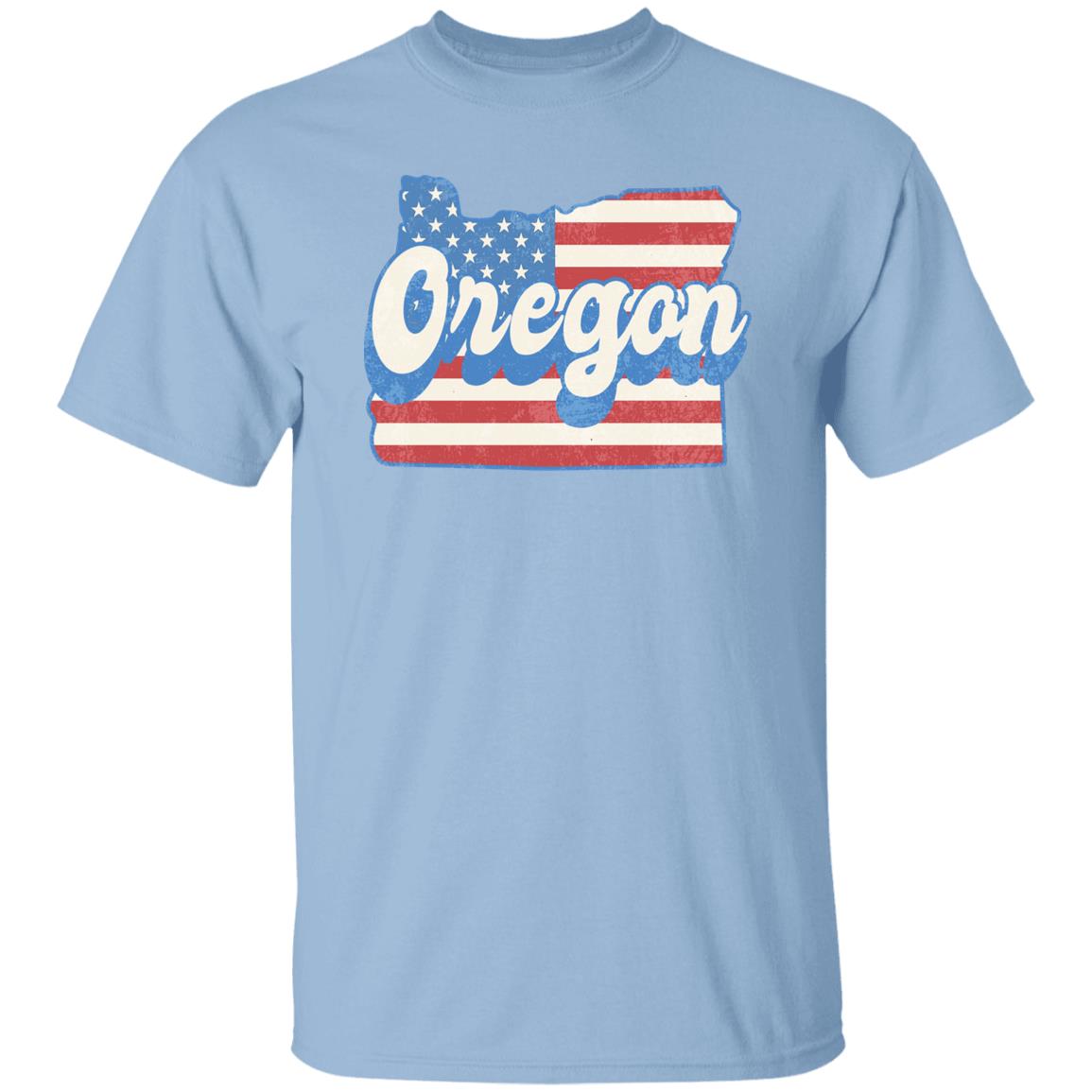 Oregon US flag Unisex T-Shirt American patriotic OR state tee White Ash Blue-Light Blue-Family-Gift-Planet