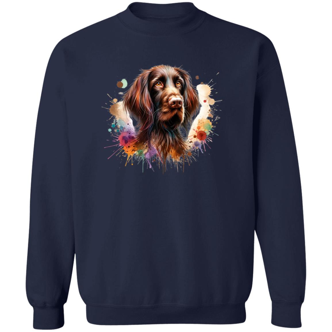 Artistic German Longhaired Pointer Color Splash Unisex Sweatshirt Black Navy Dark Heather-Family-Gift-Planet