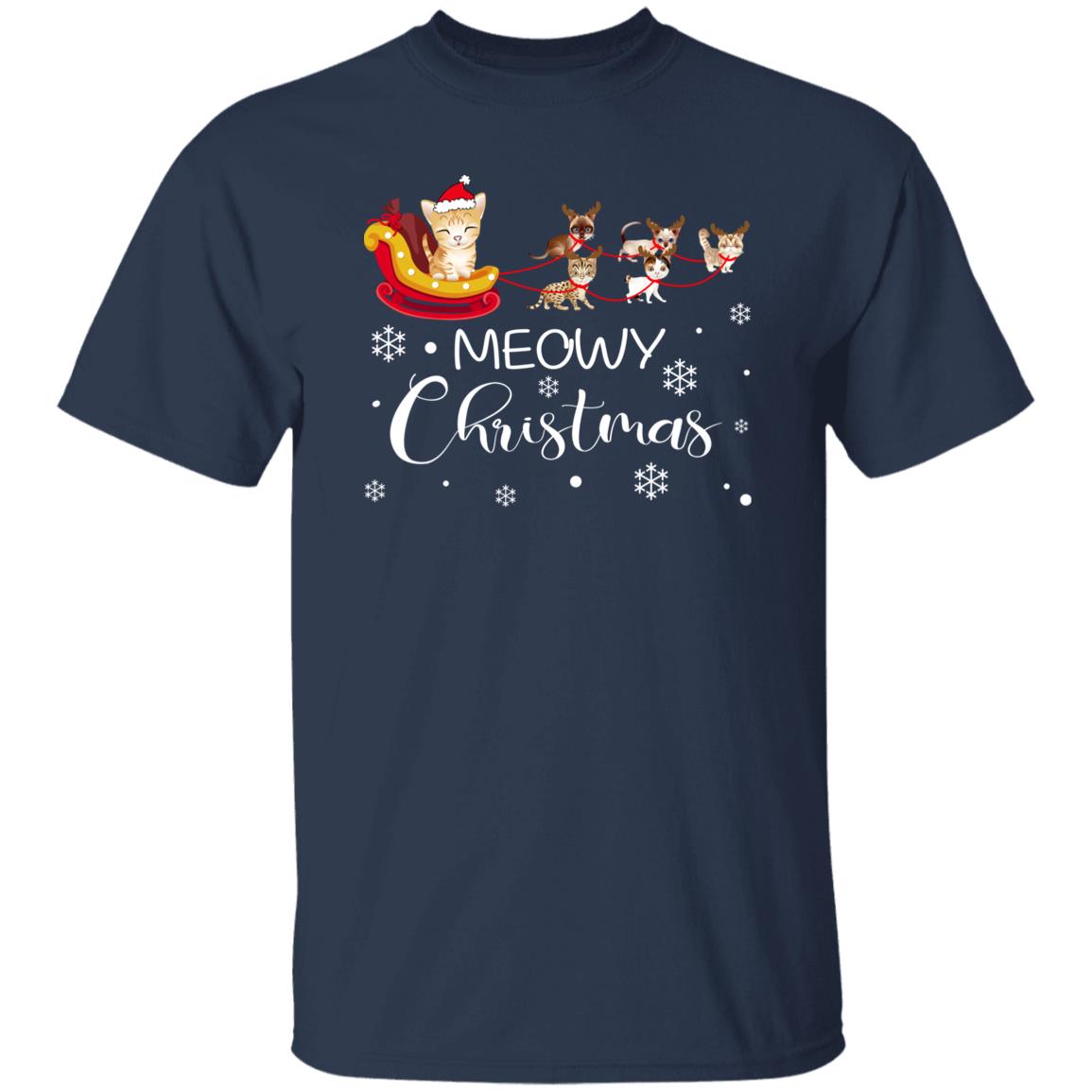 Meowy Christmas Design T-Shirt gift Cat Santa Cat mom Unisex Tee Black Navy Dark Heather-Family-Gift-Planet