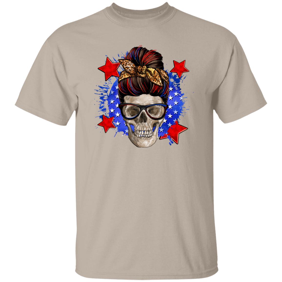 American mom skull T-Shirt July 4th skull mama Unisex tee White Sand Grey-Family-Gift-Planet