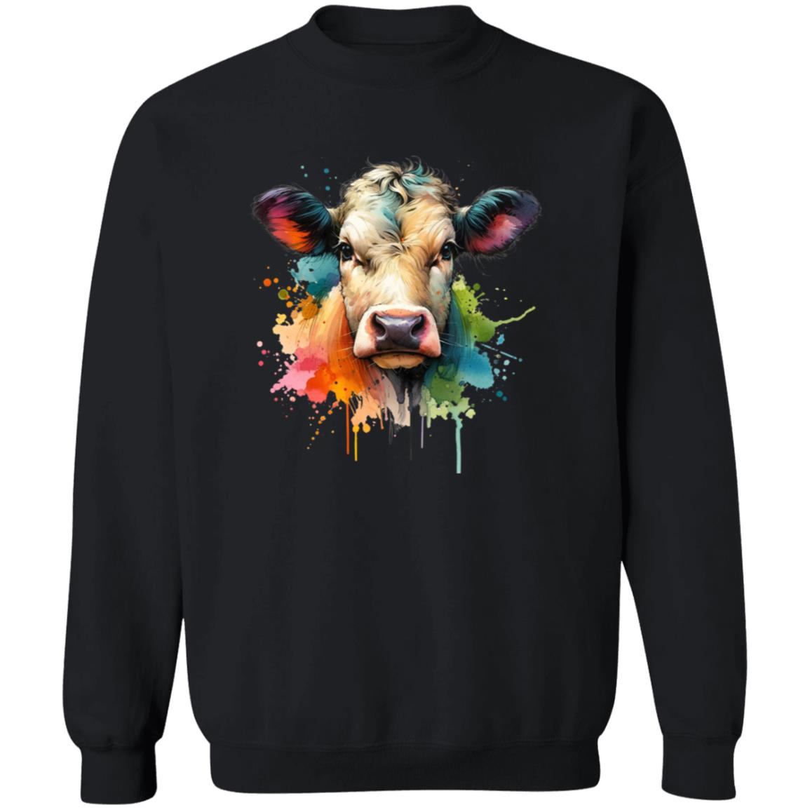 Cow Color Splash Unisex Sweatshirt Black Navy Dark Heather-Family-Gift-Planet