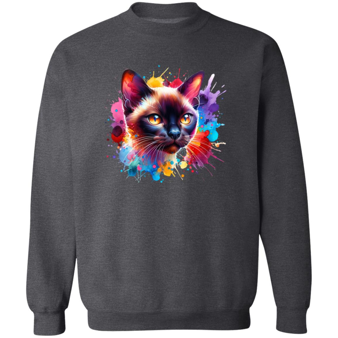 Burmese Cat Color Splash Unisex Sweatshirt Black Navy Dark Heather-Family-Gift-Planet