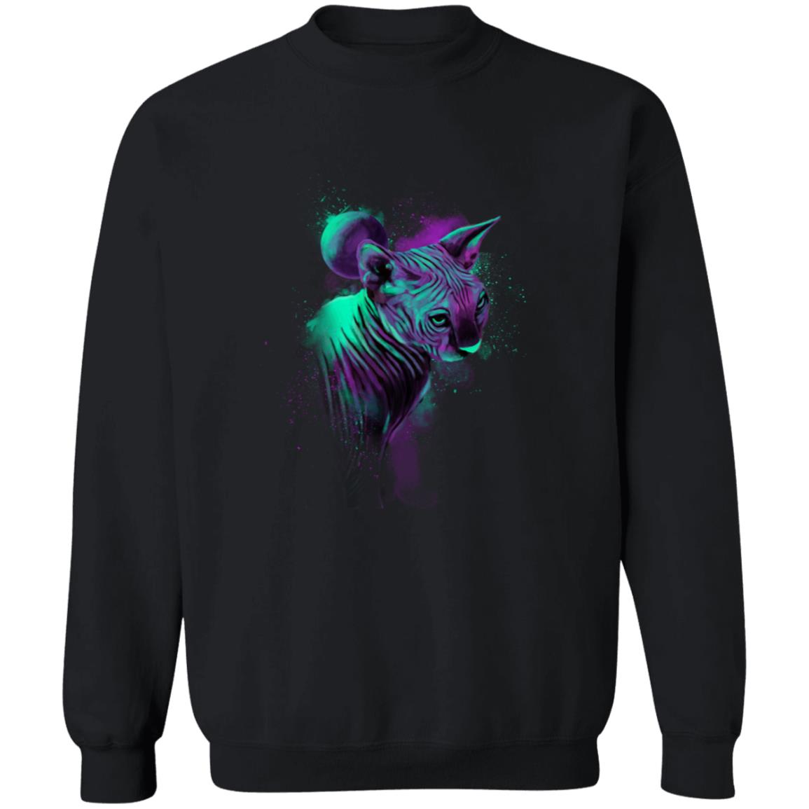 Neon green and purple Splash Art Cat Unisex Crewneck Sweatshirt-Family-Gift-Planet