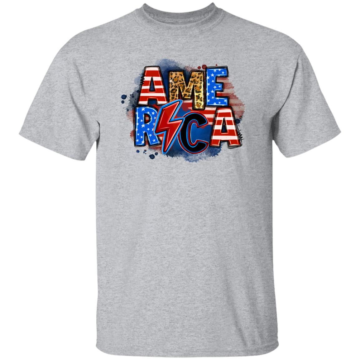 America lightning bolt T-Shirt US flag America July 4th Unisex tee White Sand Grey-Family-Gift-Planet