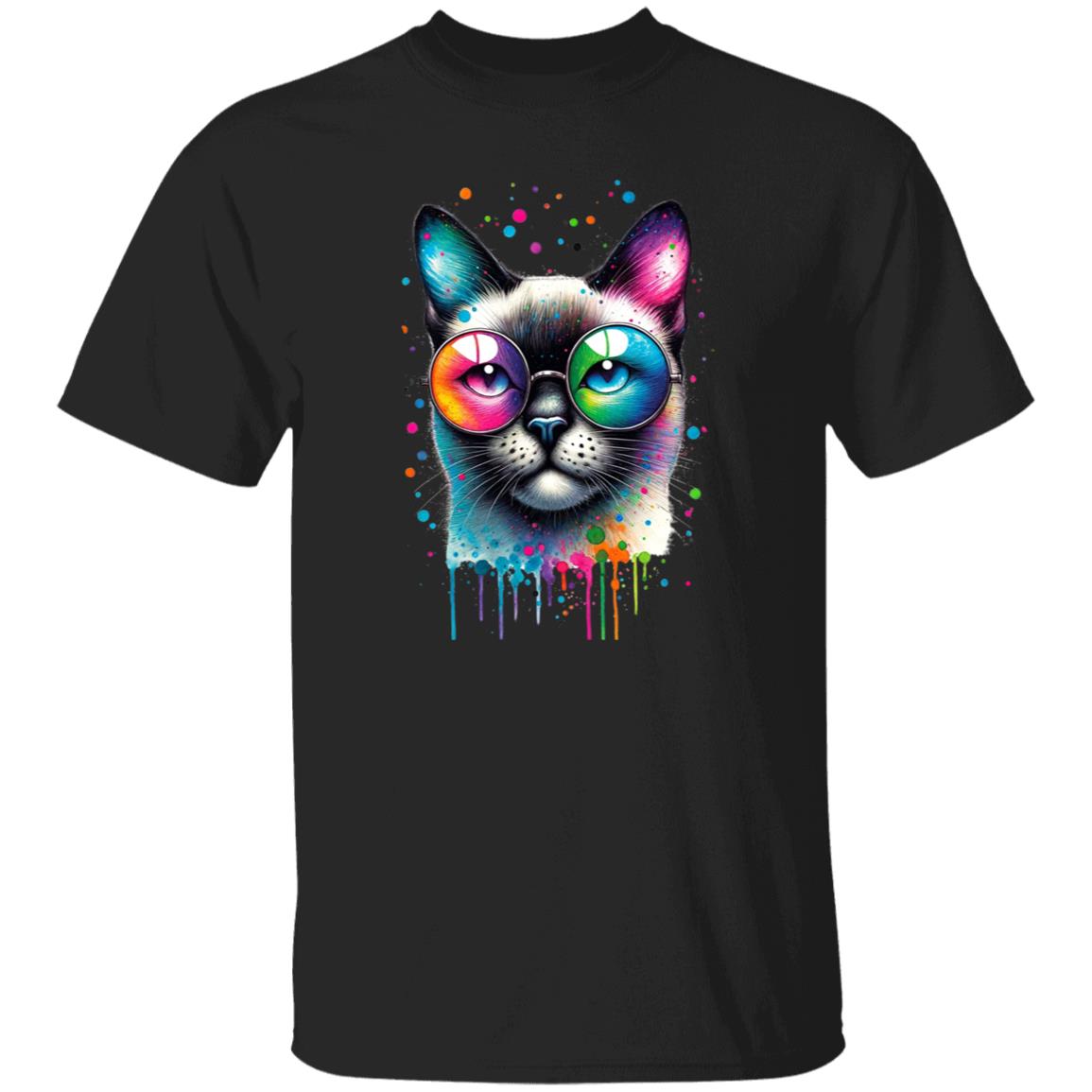 Siamese cat with eyeglasses Color Splash Unisex T-shirt Black Navy Dark Heather-Family-Gift-Planet