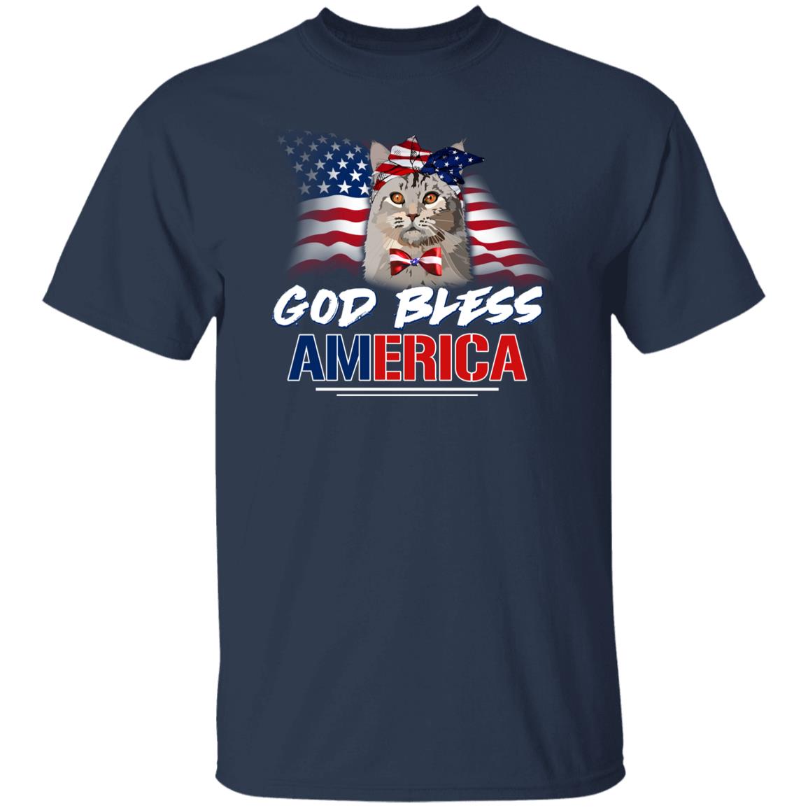 God bless America T-Shirt gift US flag Cat mom Unisex Tee Black Navy Dark Heather-Navy-Family-Gift-Planet