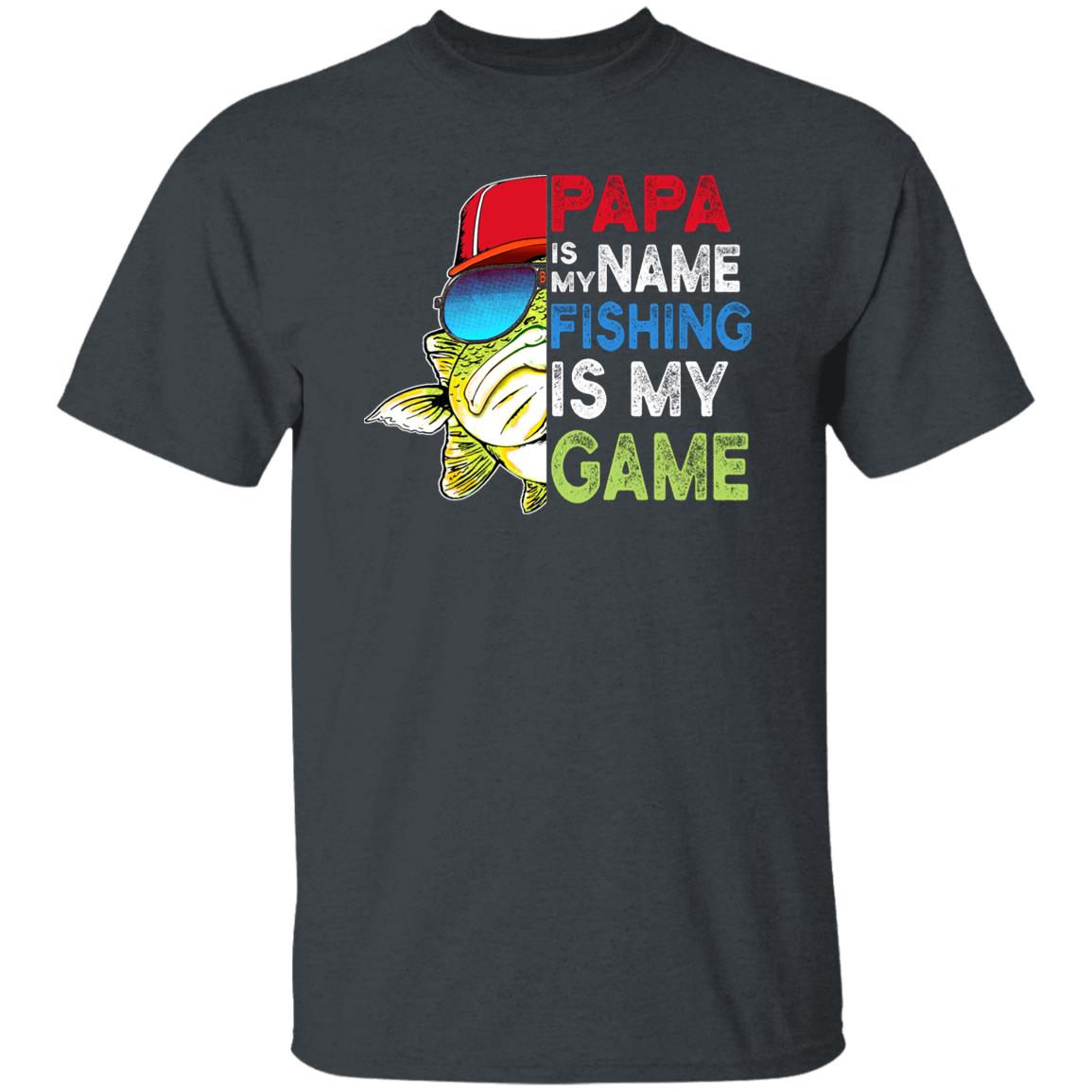 Papa is my name fishing is my game shirt gift for dad Black Navy Dark Heather-Dark Heather-Family-Gift-Planet