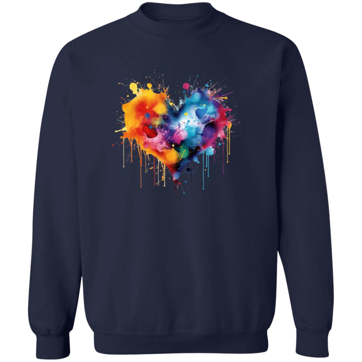 Artistic Heart Color Splash Unisex Sweatshirt Black Navy Dark Heather-Family-Gift-Planet