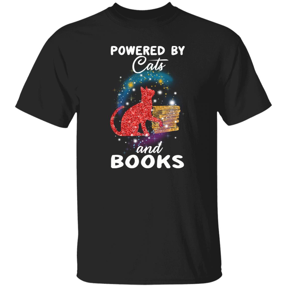 Powered by cats and books Unisex shirt Black Dark Heather-Family-Gift-Planet