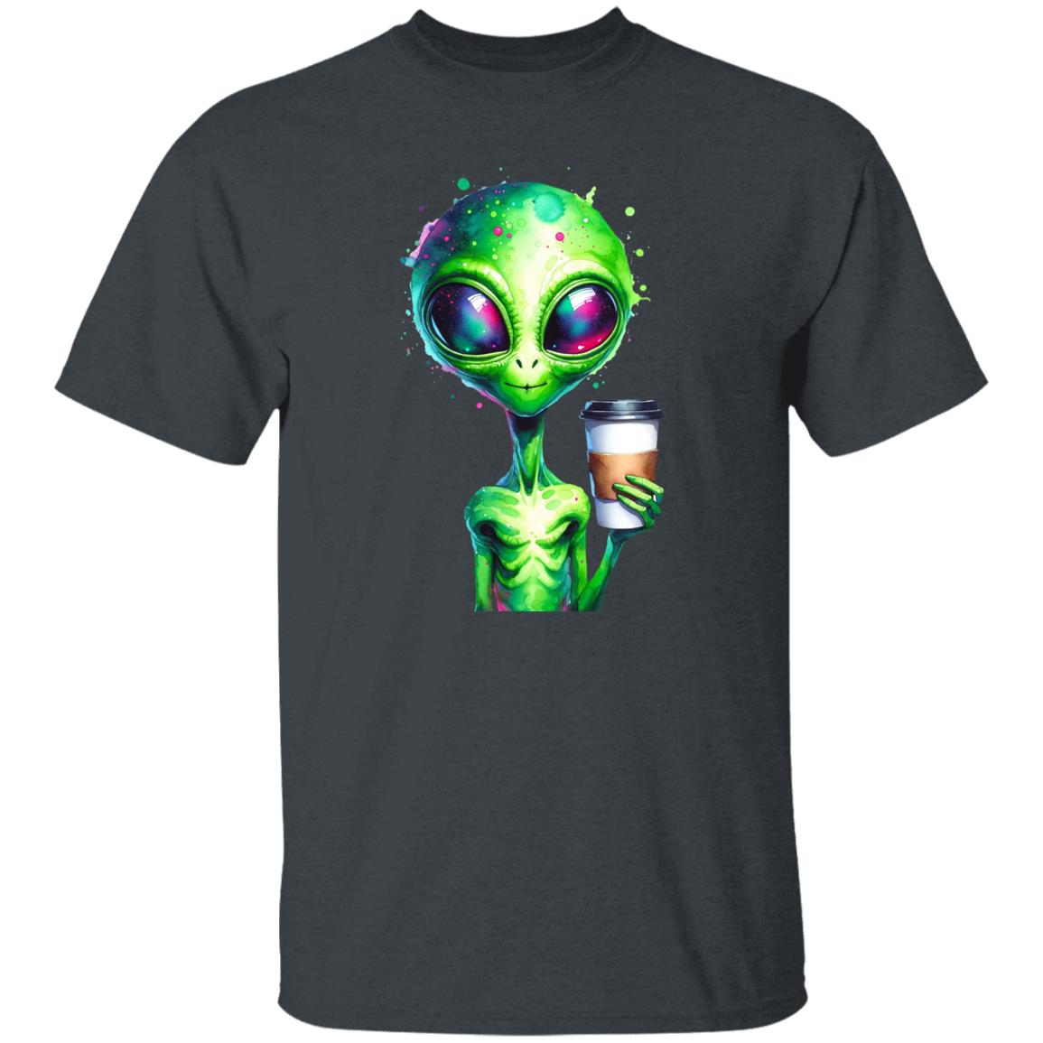 Green alien with tall coffee Color Splash Unisex T-shirt Black Navy Dark Heather-Family-Gift-Planet