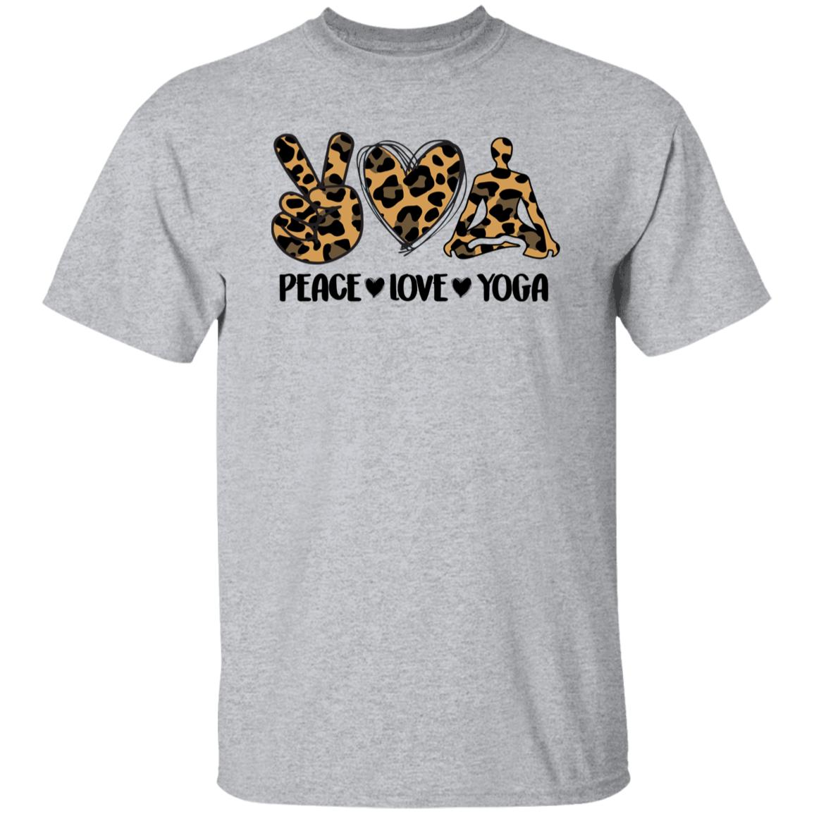 Peace Love Yoga T-Shirt Leopard skin Meditation Yoga Teacher Unisex Tee Sand White Sport Grey-Family-Gift-Planet
