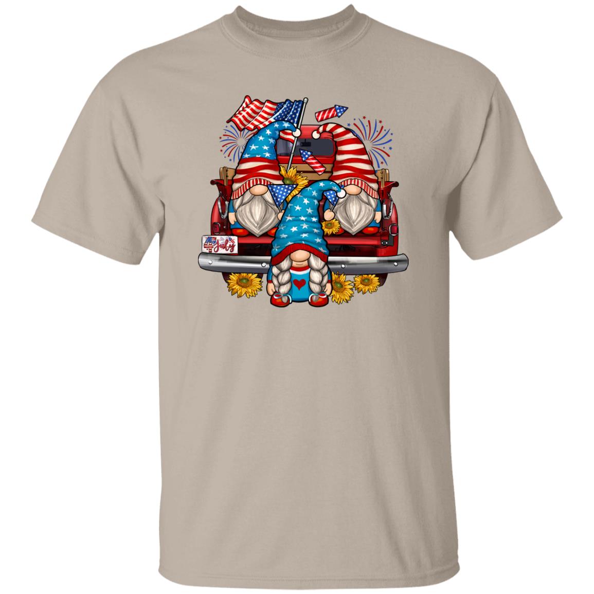 4th of July Gnomes on track T-Shirt USA patriotic independence day Unisex tee White Sand Grey-Family-Gift-Planet