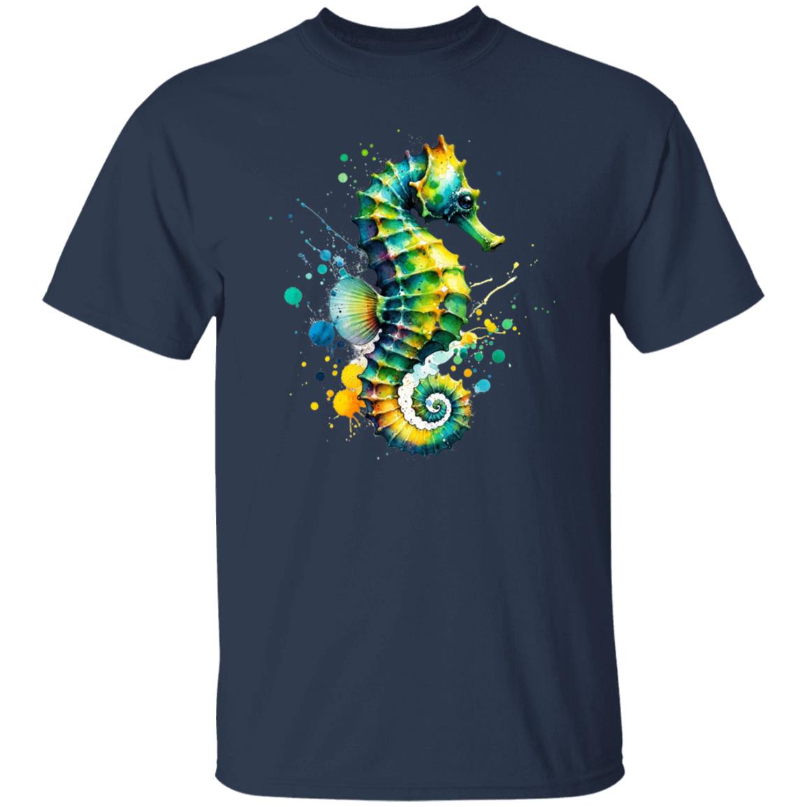 Artistic Seahorse Color Splash Unisex T-shirt Black Navy Dark Heather-Family-Gift-Planet