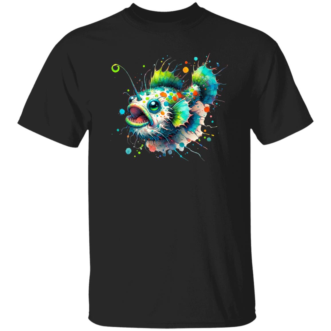 Artistic Anglerfish deep fish Color Splash Unisex T-shirt Black Navy Dark Heather-Family-Gift-Planet