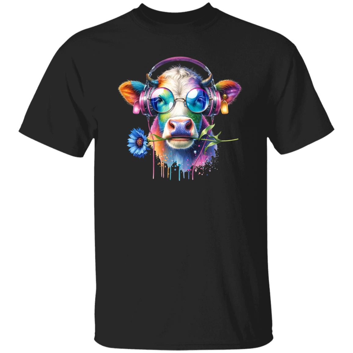 Cow with cornflower Colorful Unisex T-Shirt cattle farm tee Black Navy Dark Heather-Family-Gift-Planet