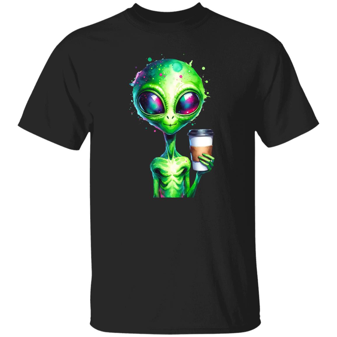 Green alien with tall coffee Color Splash Unisex T-shirt Black Navy Dark Heather-Family-Gift-Planet