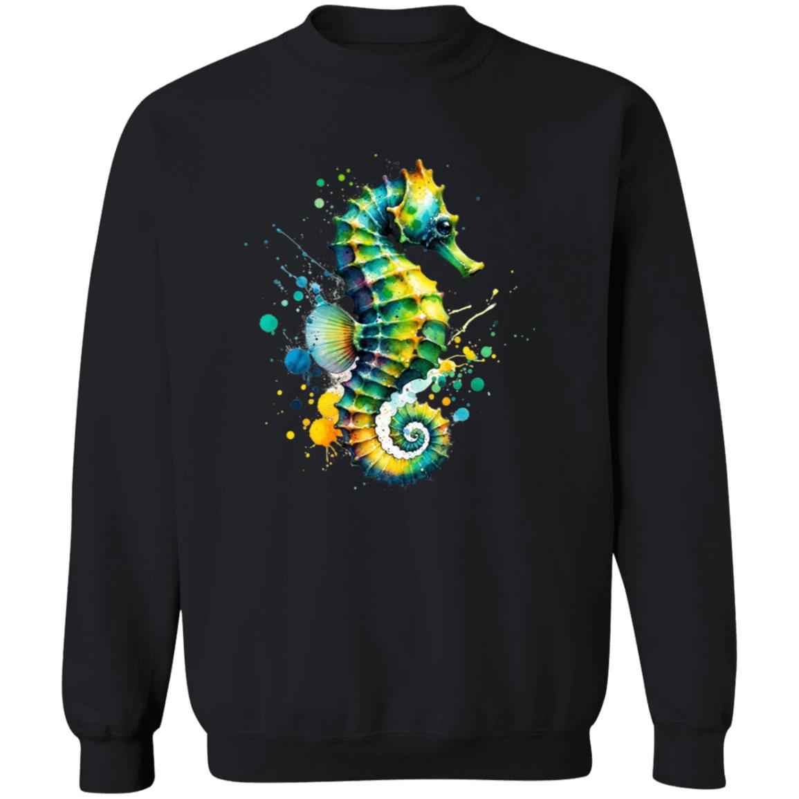 Artistic Seahorse Color Splash Unisex Sweatshirt Black Navy Dark Heather-Family-Gift-Planet