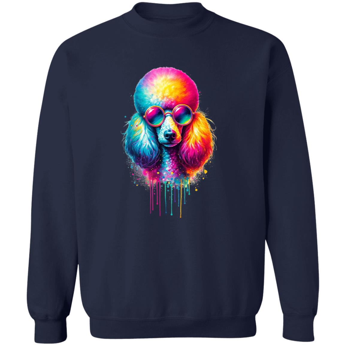 Neon Poodle Color Splash Unisex Sweatshirt Black Navy Dark Heather-Family-Gift-Planet