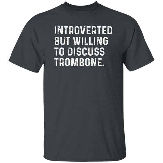 Introverted but willing to discuss Trombone Unisex T-shirt Trombone player tee Black Navy Dark Heather-Dark Heather-Family-Gift-Planet