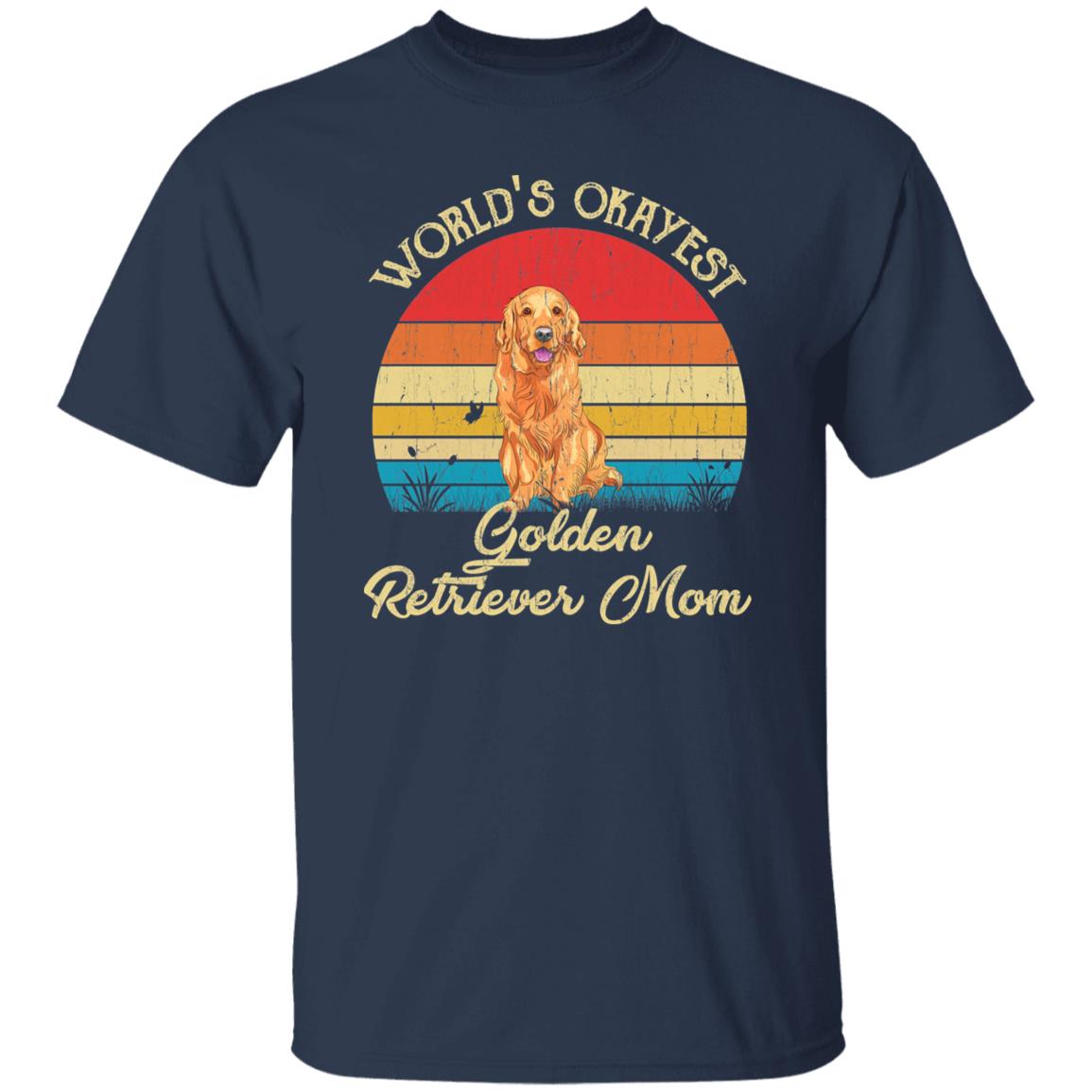 World's Okayest Golden retriever mom Retro Style Unisex T-shirt Black Navy Dark Heather-Navy-Family-Gift-Planet
