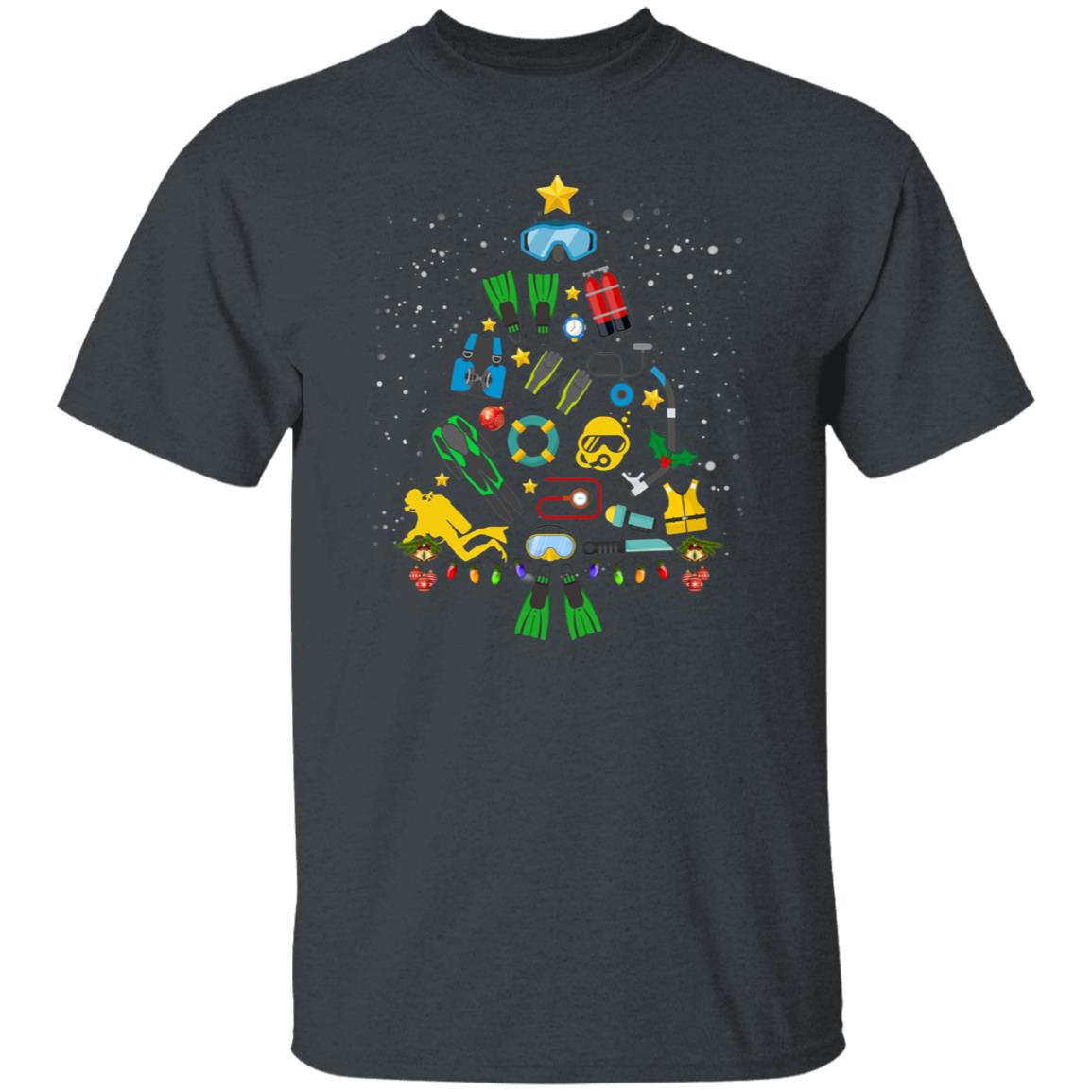 Diver Christmas tree Unisex shirt diving Holiday tee Black Dark Heather-Family-Gift-Planet